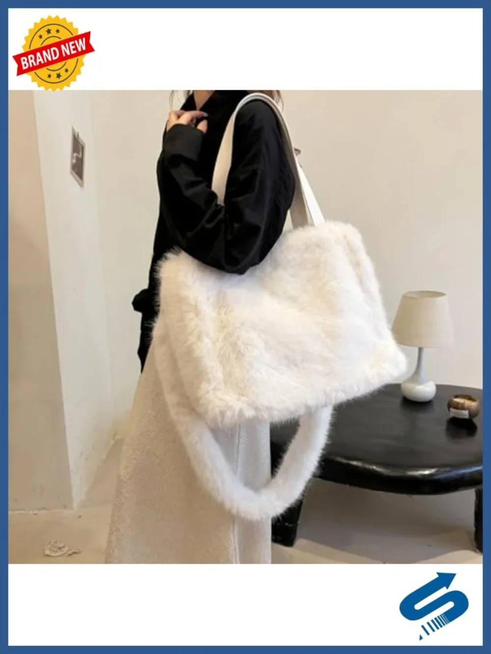 Faux Fur Tote Bag Fluffy Winter Purse Women Top Handle Crossbody Handbag